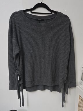 Forever 21 Charcoal Ribbed Crewneck Sweater with Side Tie Details